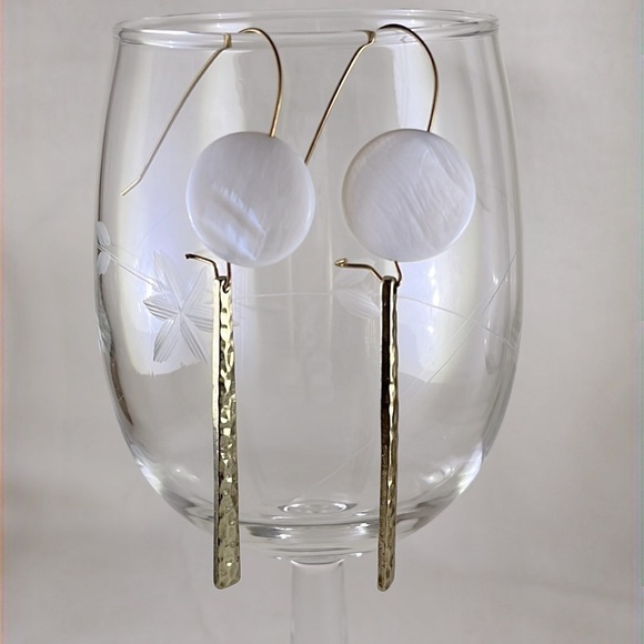Earrings Long Dangle with French Leaver Hooks White and Gold Tone - Picture 2 of 3